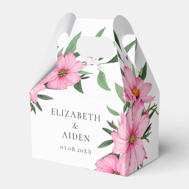 Pink Floral Wedding White Favor Boxes (Front Side)