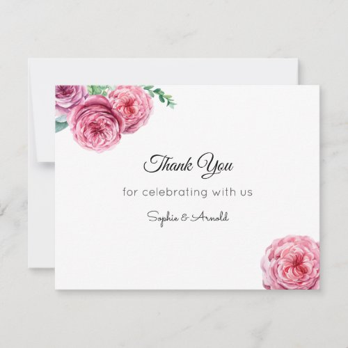 Pink Floral Wedding White Thank You Note Card