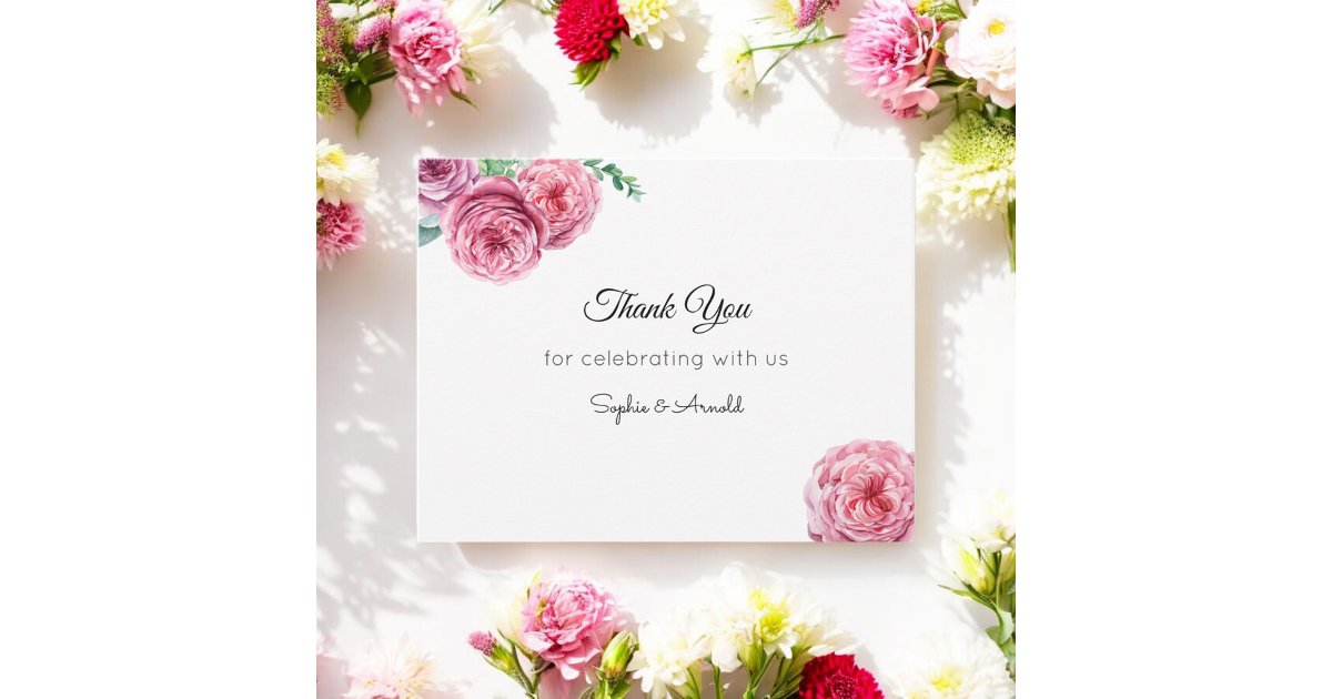 Pink Floral Wedding White Thank You Note Card | Zazzle