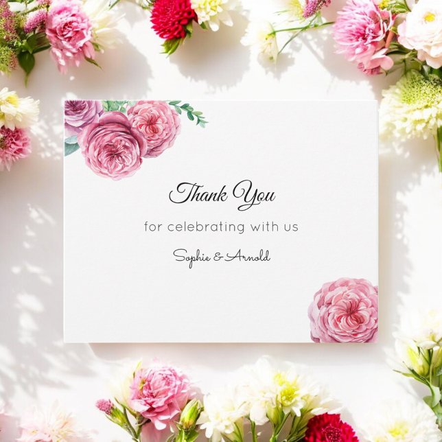 Pink Floral Wedding White Thank You Note Card (Creator Uploaded)
