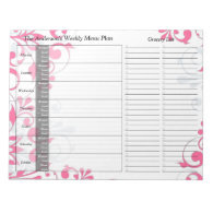 Pink Floral Weekly Personalized Menu Plan Notepad