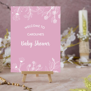 Pink Floral Welcome Baby Shower Sign
