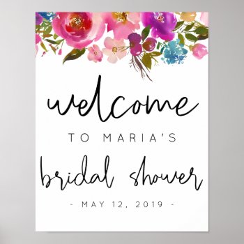 Pink Floral Welcome Bridal Shower Poster by autumnandpine at Zazzle