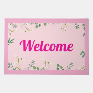 Pink Floral Welcome Doormat for Home Entry – Cute