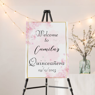 Pink Floral Welcome Quinceañera Sign