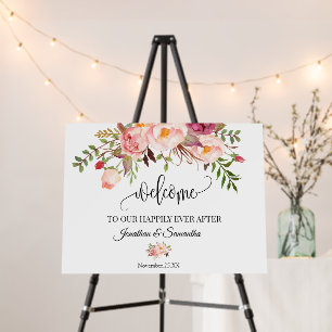 Pink Floral Welcome Wedding Reception Ceremony Foam Board