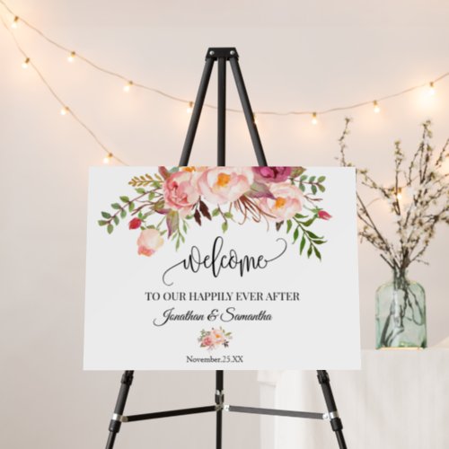 Pink Floral Welcome Wedding Reception Ceremony Foam Board