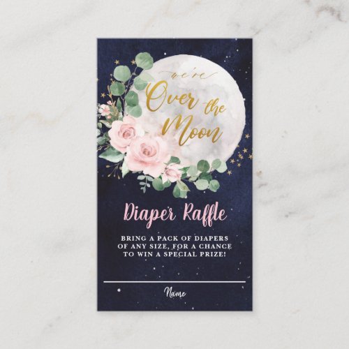 Pink Floral Were Over the Moon Girl Diaper Raffle Enclosure Card