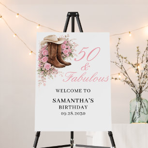 Pink Floral Western 50 and Fabulous Birthday Foam Board
