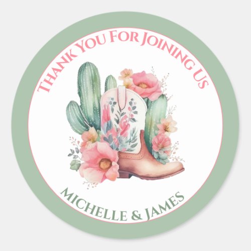   Pink Floral Western Cowgirl Baby Shower   Classic Round Sticker