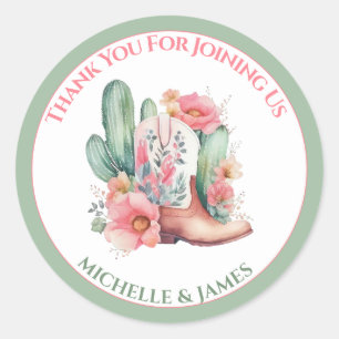 Pink Floral Western Cowgirl Baby Shower Classic Round Sticker