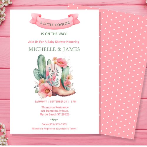   Pink Floral Western Cowgirl Baby Shower   Invitation