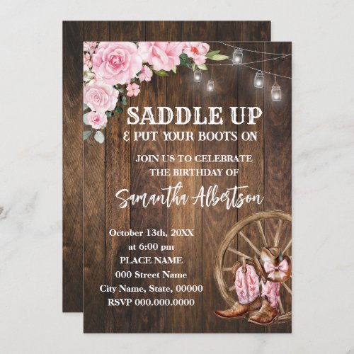 Pink Floral Western Cowgirl Birthday Country Invitation