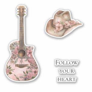 Pink Floral Western Floral Guitar Sticker