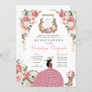 Pink Floral Western Mariachi Charro Quinceañera Invitation
