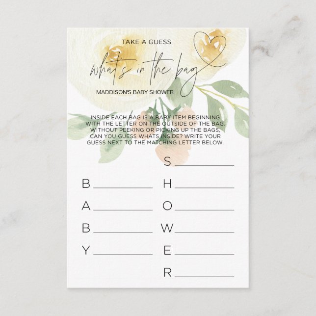 Pink Floral Whats in The Bag Baby Shower Game Card (Front)
