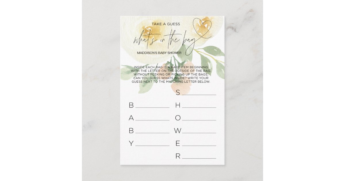 Pink Floral Whats in The Bag Baby Shower Game Card | Zazzle