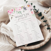 Pink Floral Whats In Your Purse Bridal Shower Game