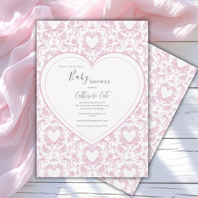 Pink Floral Whimsical Heart Baby Shower  Invitatio Invitation (Creator Uploaded)