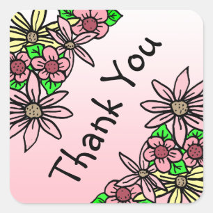 Pink Floral Whimsical Thank You stickers