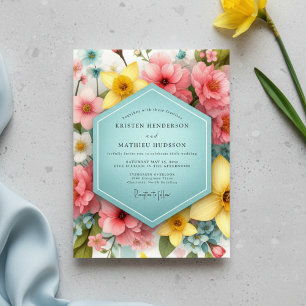 Pink Floral Whimsy Wedding Invitation