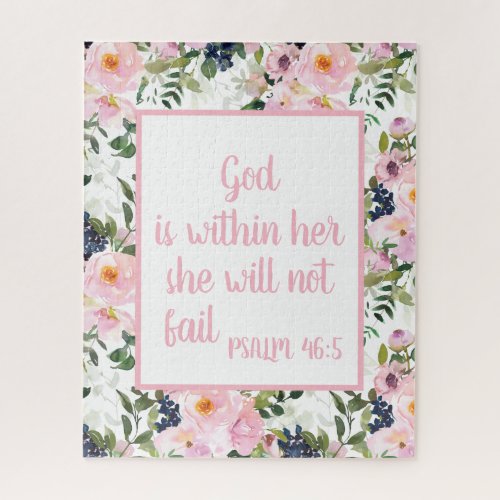 Pink Floral White Christian Bible Verse God Within Jigsaw Puzzle