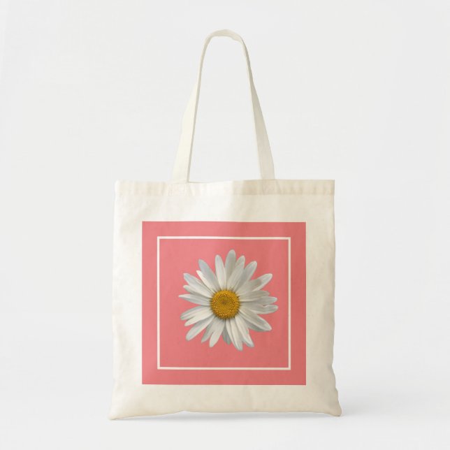 Pink Floral White Daisy Tote Bag (Front)