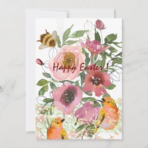 Pink Floral White Easter  Holiday Card