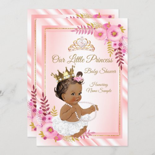 Pink Floral White Princess Baby Shower Ethnic Invitation