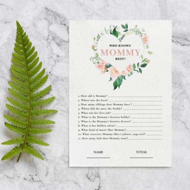 Pink Floral Who knows Mommy Best Baby Shower Game (Creator Uploaded)