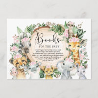 Pink Floral Wild Jungle Safari Books for Baby Girl Enclosure Card