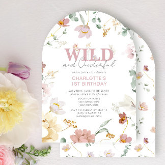 Pink Floral Wild & Onederful Girl 1st Birthday Invitation