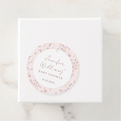 Pink floral wildflower baby girl shower thank you  favor tags
