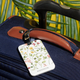 Pink Floral Wildflower Name Luggage Tag