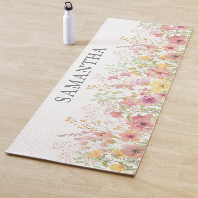 Pink Floral Wildflower Name Yoga Mat (In Situ)