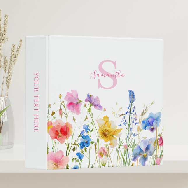 Pink Floral Wildflower Personalized  3 Ring Binder (Creator Uploaded)