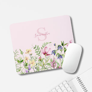 Pink Floral Wildflower Personalized  Mouse Pad
