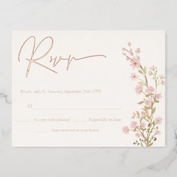 Pink Floral Wildflowers Garden Rsvp Real Rose Gold Foil Invitation Postcard by rusticwedding at Zazzle