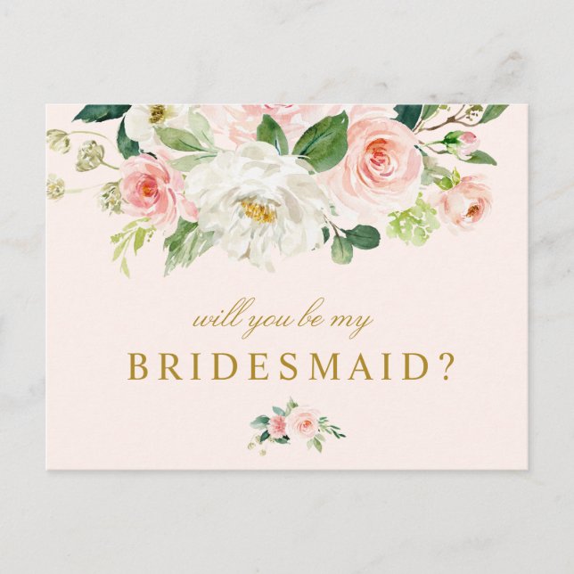 pink floral will you be my bridesmaid card (Front)