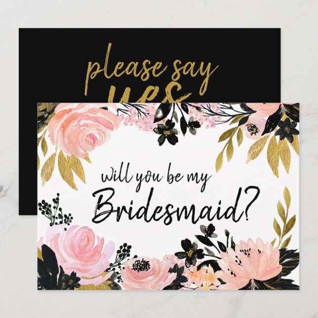 Pink Floral Will You be My Bridesmaid Card (Front/Back)