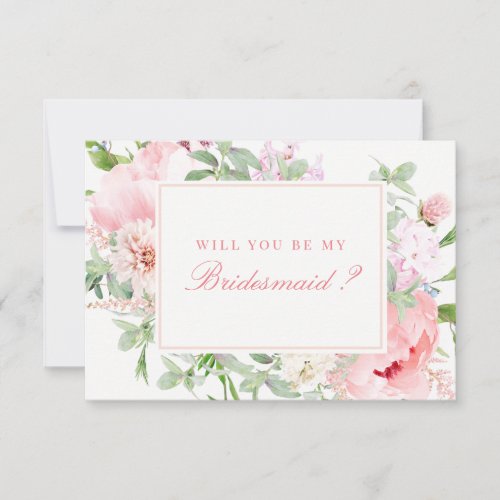 Pink Floral Will You Be My Bridesmaid Invitation