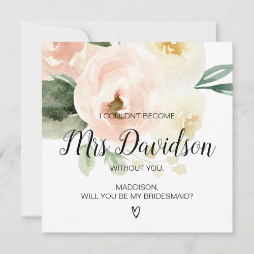 Pink Floral Will You Be My Bridesmaid Reqest Card