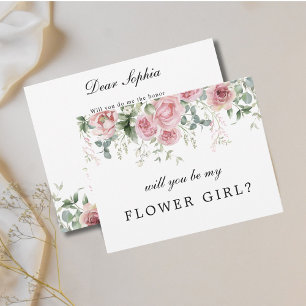 Pink Floral will you be my Flower Girl Wedding Invitation