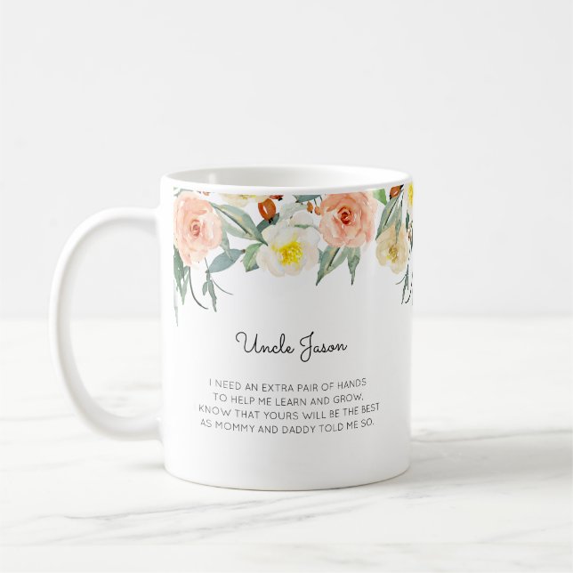 Pink Floral Will You Be My Godfather Proposal Coffee Mug (Left)