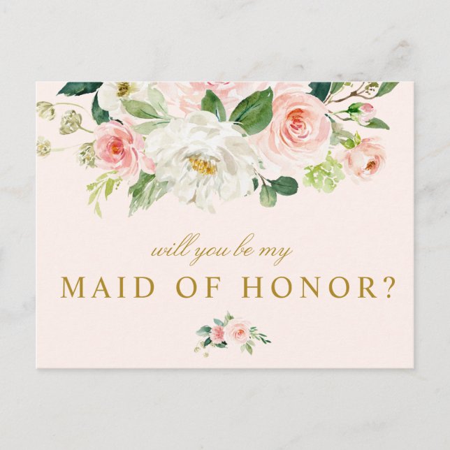pink floral will you be my Maid of Honor card (Front)