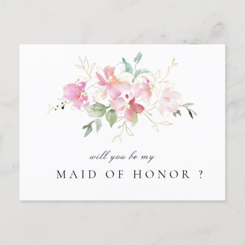 pink floral will you be my Maid of Honor card