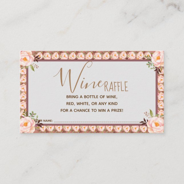 Pink Floral Wine Raffle Wedding Bridal Shower Card (Front)