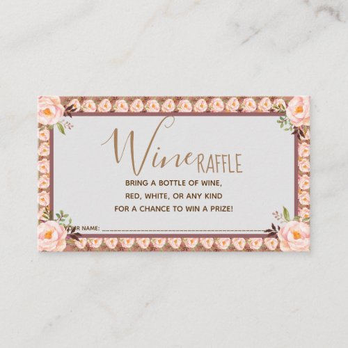 Pink Floral Wine Raffle Wedding Bridal Shower Card