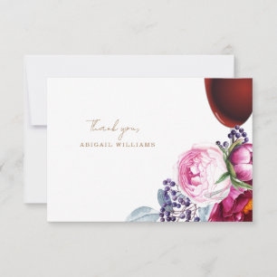 Pink Floral Wine Shower  BlankThank You Thank You Card
