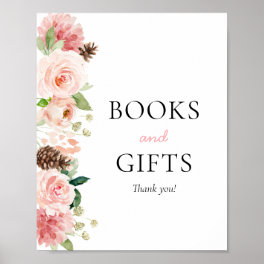 Pink Floral Winter Baby Shower Books & Gifts Sign